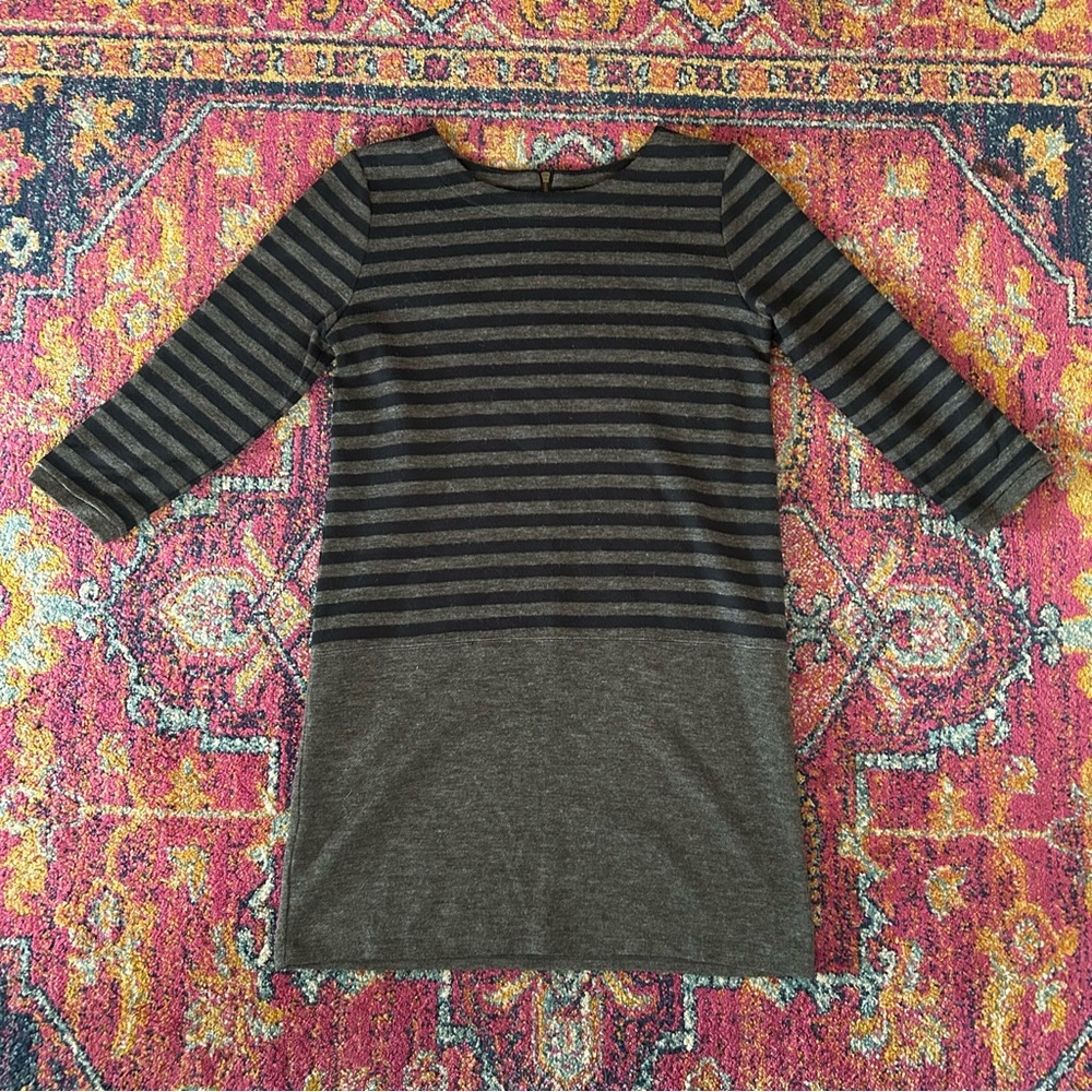 Ann Taylor LOFT Striped Navy and Gray Dress